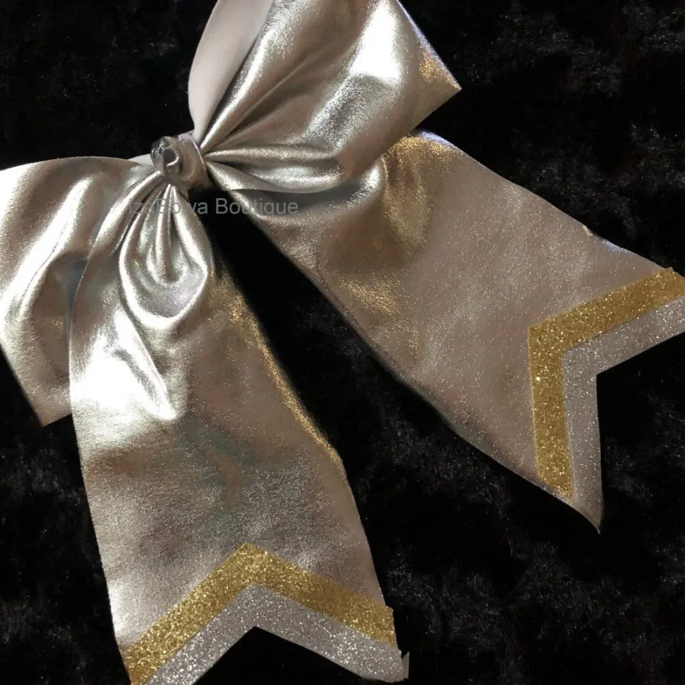 Silver Foil Sparkle Cheer Bow  5B2259  Handmade NWT Boutique